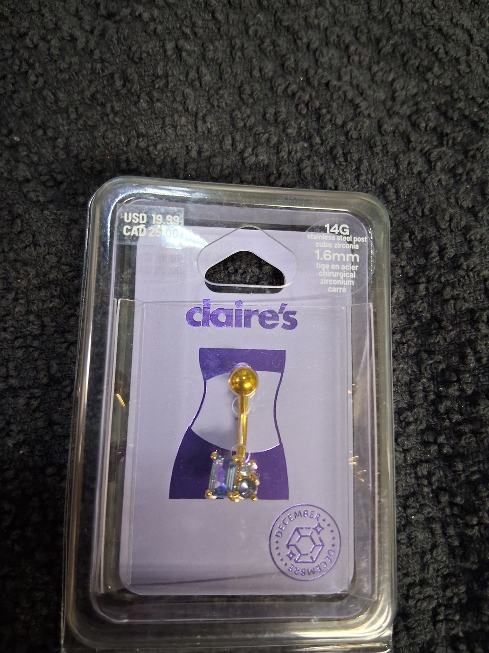 Claire's Gold Tone December Birthstone Belly Ring